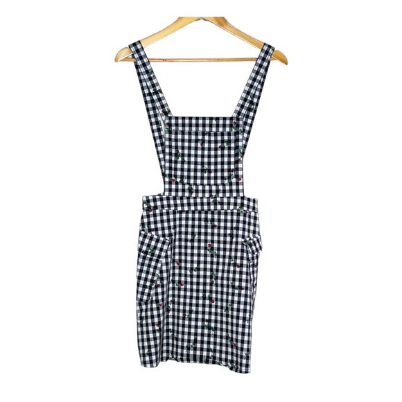 Dangerfield Dresses & Skirts - Dangerfield Size 8 Black White Gingham Check Rose Floral Print Pinafore Dress